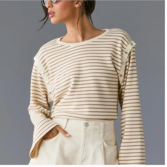 Maeve Tops - Maeve by Anthropologie Oversized Slouchy Striped Long Bell Sleeve Tee Size S EUC